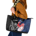 France And New Zealand Rugby Leather Tote Bag Les Bleus Rooster With Maori Tiki - Aussie Hoodie