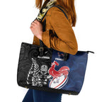 France And New Zealand Rugby Leather Tote Bag Les Bleus Rooster With Maori Tiki - Aussie Hoodie