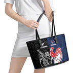 France And New Zealand Rugby Leather Tote Bag Les Bleus Rooster With Maori Tiki - Aussie Hoodie