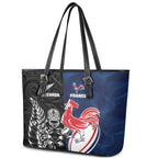 France And New Zealand Rugby Leather Tote Bag Les Bleus Rooster With Maori Tiki - Aussie Hoodie