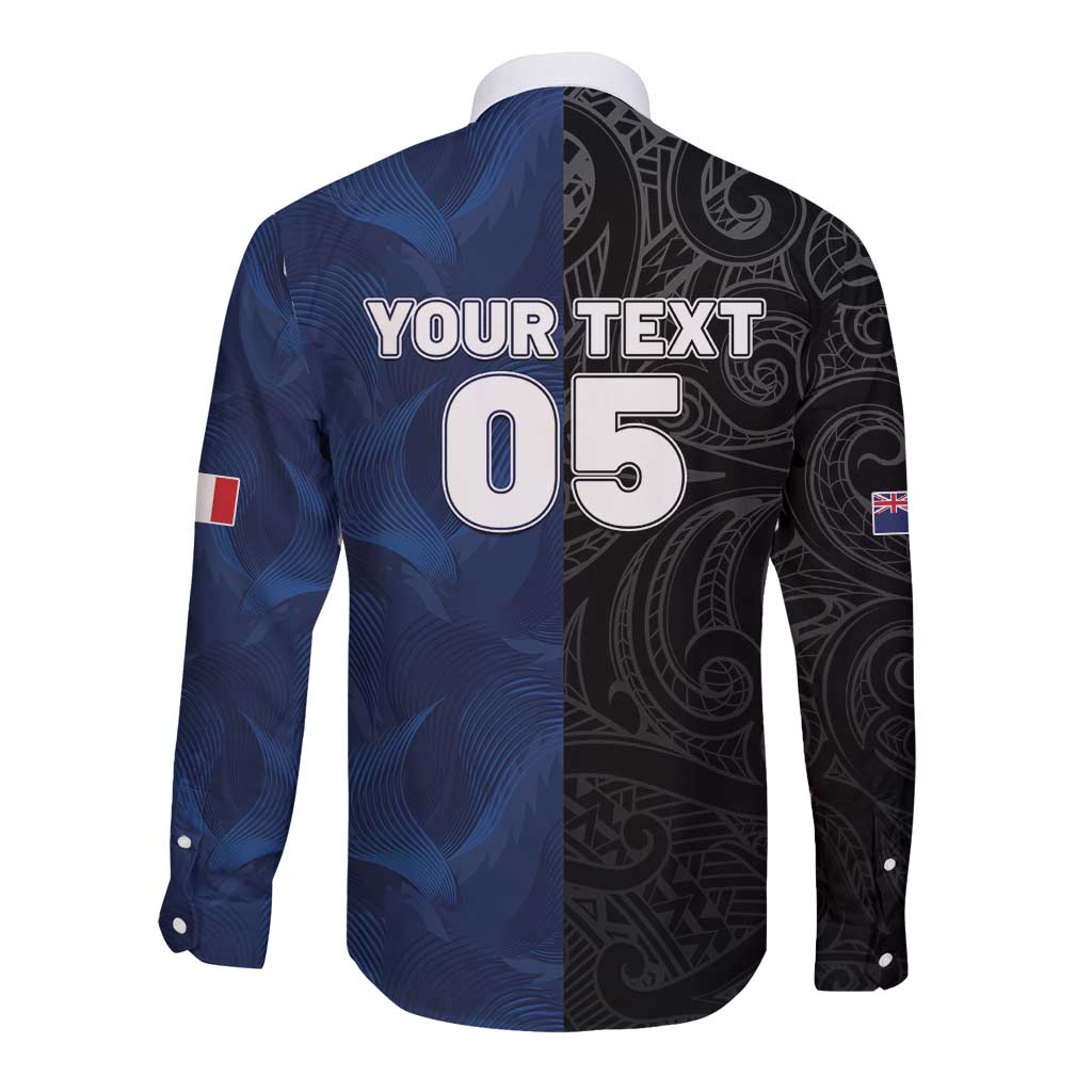 France And New Zealand Rugby Custom Long Sleeve Button Shirt Les Bleus Rooster With Maori Tiki - Aussie Hoodie