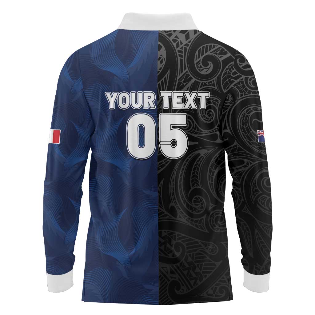 France And New Zealand Rugby Custom Long Sleeve Polo Shirt Les Bleus Rooster With Maori Tiki - Aussie Hoodie