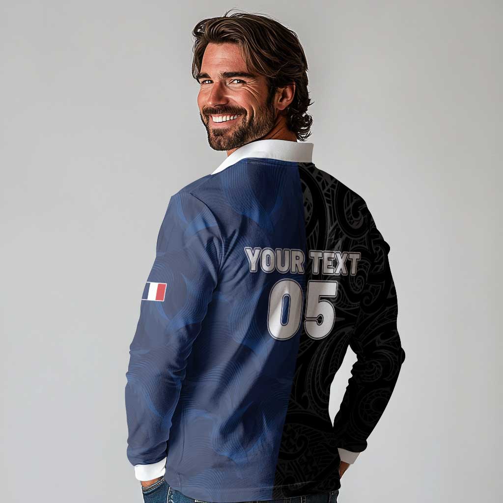 France And New Zealand Rugby Custom Long Sleeve Polo Shirt Les Bleus Rooster With Maori Tiki - Aussie Hoodie