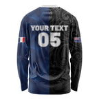 France And New Zealand Rugby Custom Long Sleeve Shirt Les Bleus Rooster With Maori Tiki - Aussie Hoodie