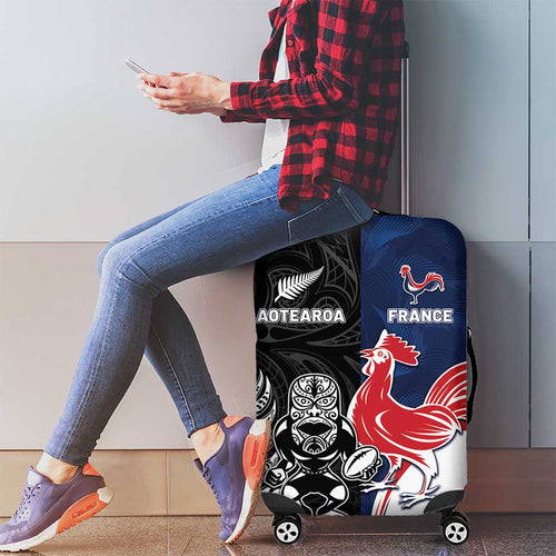 France And New Zealand Rugby Luggage Cover Les Bleus Rooster With Maori Tiki - Aussie Hoodie