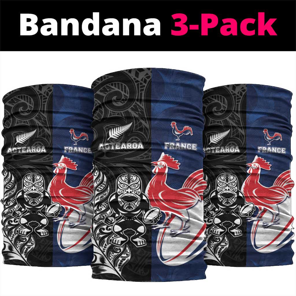France And New Zealand Rugby Neck Gaiter Les Bleus Rooster With Maori Tiki - Aussie Hoodie