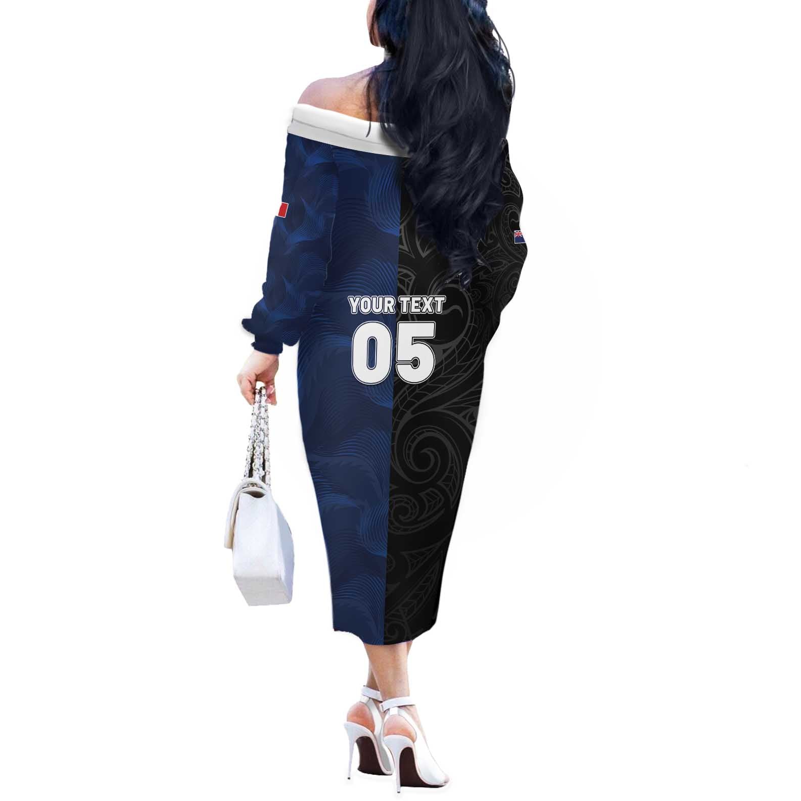 France And New Zealand Rugby Custom Off The Shoulder Long Sleeve Dress Les Bleus Rooster With Maori Tiki - Aussie Hoodie