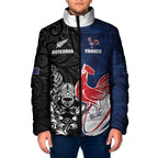 France And New Zealand Rugby Custom Padded Jacket Les Bleus Rooster With Maori Tiki - Aussie Hoodie
