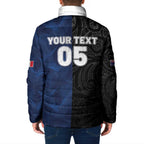 France And New Zealand Rugby Custom Padded Jacket Les Bleus Rooster With Maori Tiki - Aussie Hoodie