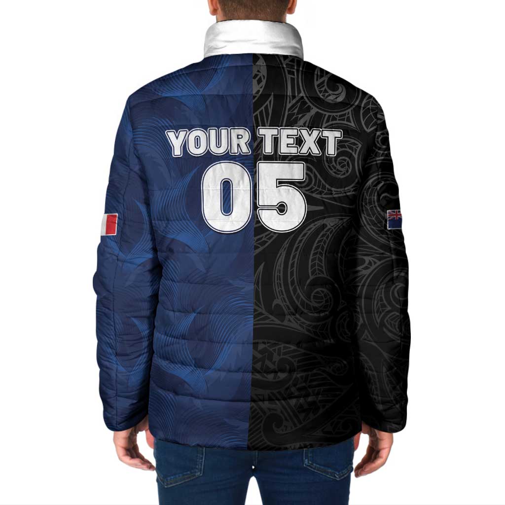 France And New Zealand Rugby Custom Padded Jacket Les Bleus Rooster With Maori Tiki - Aussie Hoodie