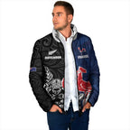 France And New Zealand Rugby Custom Padded Jacket Les Bleus Rooster With Maori Tiki - Aussie Hoodie