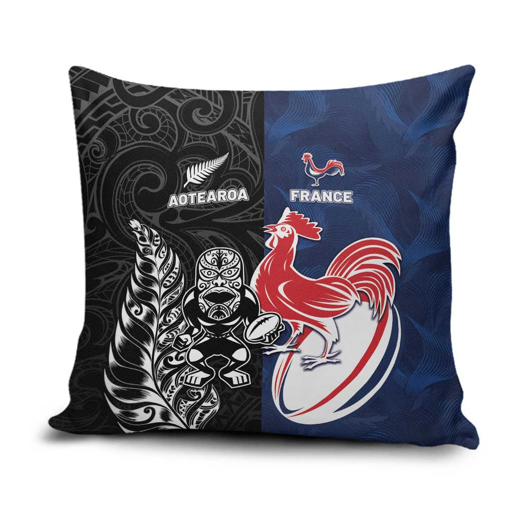 France And New Zealand Rugby Pillow Cover Les Bleus Rooster With Maori Tiki - Aussie Hoodie