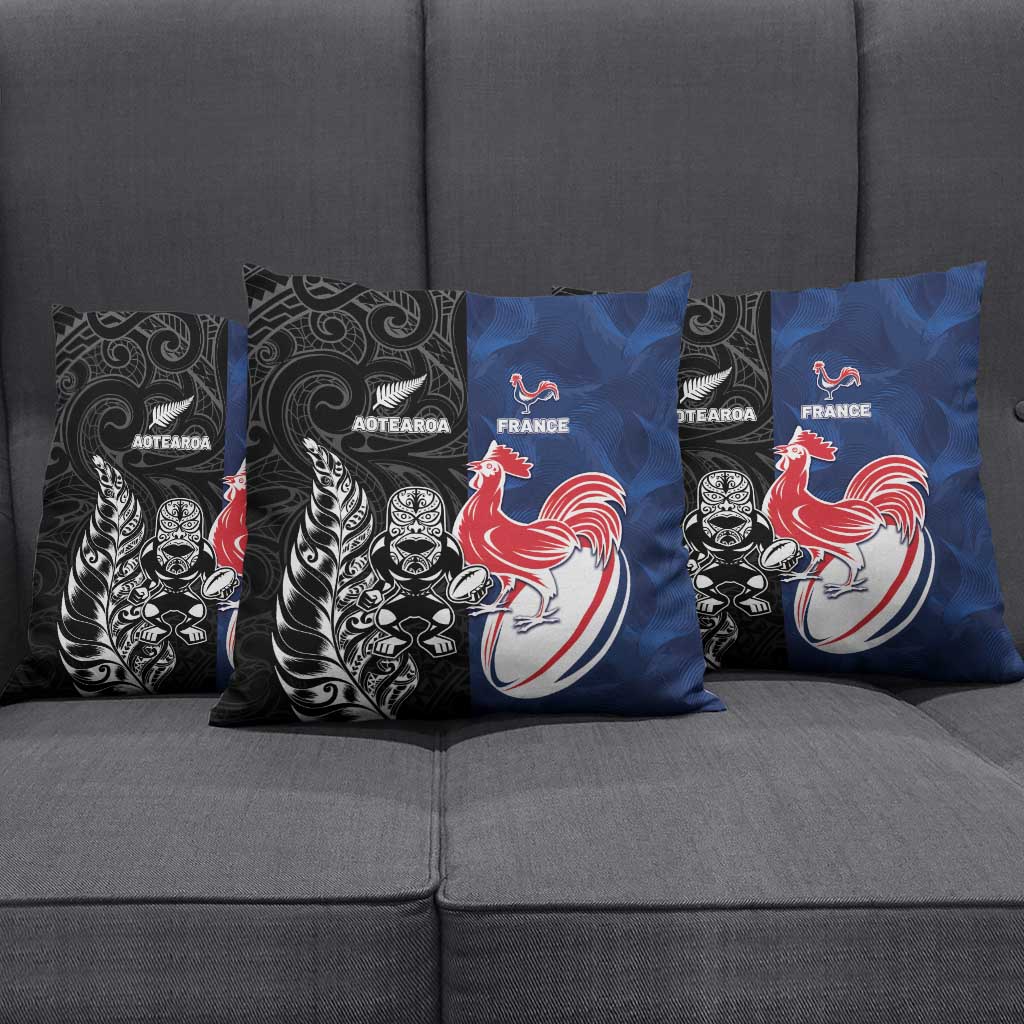 France And New Zealand Rugby Pillow Cover Les Bleus Rooster With Maori Tiki - Aussie Hoodie