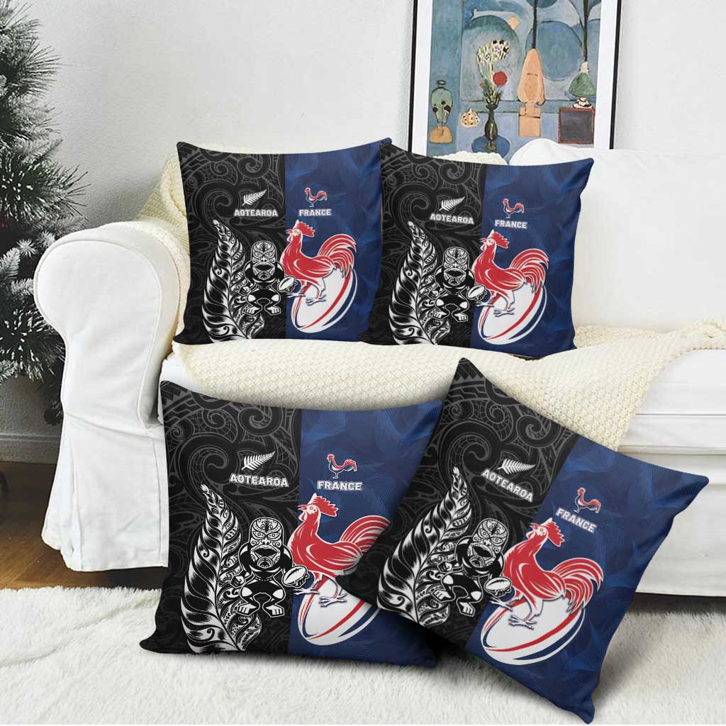 France And New Zealand Rugby Pillow Cover Les Bleus Rooster With Maori Tiki - Aussie Hoodie
