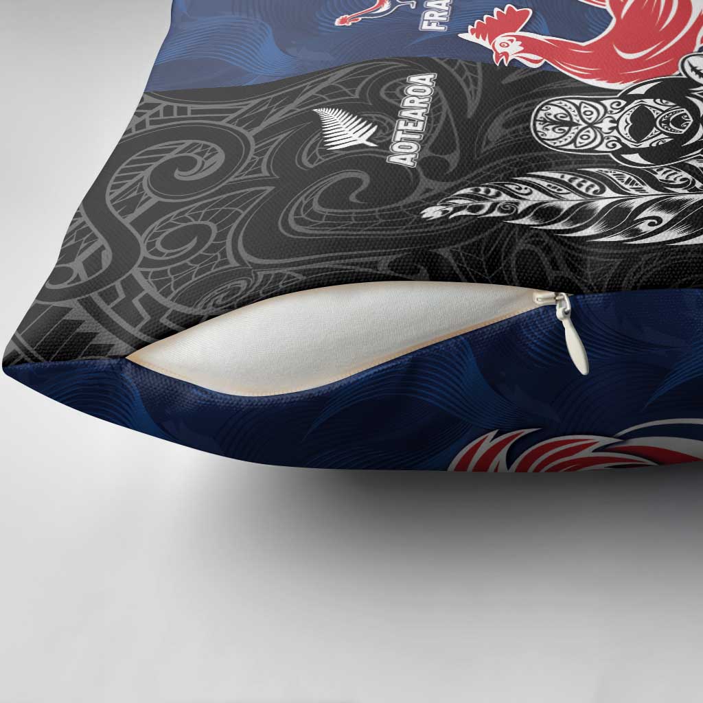 France And New Zealand Rugby Pillow Cover Les Bleus Rooster With Maori Tiki - Aussie Hoodie