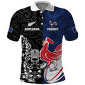 France And New Zealand Rugby Custom Polo Shirt Les Bleus Rooster With Maori Tiki - Aussie Hoodie