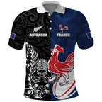 France And New Zealand Rugby Custom Polo Shirt Les Bleus Rooster With Maori Tiki - Aussie Hoodie