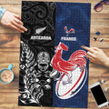 France And New Zealand Rugby Puzzle Les Bleus Rooster With Maori Tiki - Aussie Hoodie