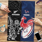 France And New Zealand Rugby Puzzle Les Bleus Rooster With Maori Tiki - Aussie Hoodie
