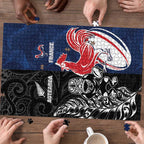 France And New Zealand Rugby Puzzle Les Bleus Rooster With Maori Tiki - Aussie Hoodie