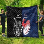 France And New Zealand Rugby Quilt Les Bleus Rooster With Maori Tiki - Aussie Hoodie