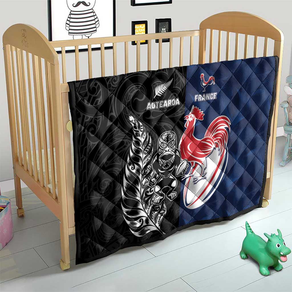 France And New Zealand Rugby Quilt Les Bleus Rooster With Maori Tiki - Aussie Hoodie