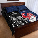 France And New Zealand Rugby Quilt Bed Set Les Bleus Rooster With Maori Tiki - Aussie Hoodie