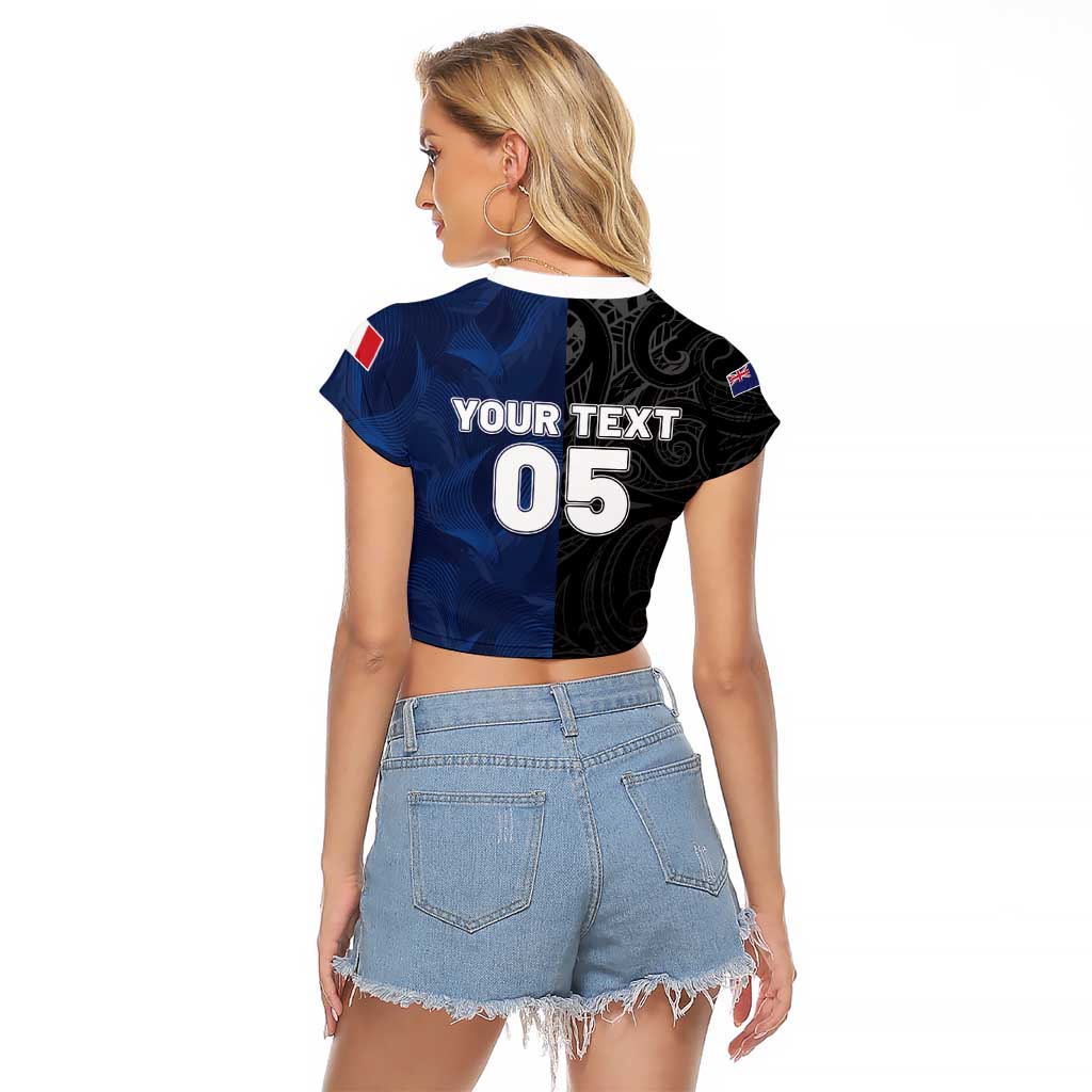 France And New Zealand Rugby Custom Raglan Cropped T Shirt Les Bleus Rooster With Maori Tiki - Aussie Hoodie