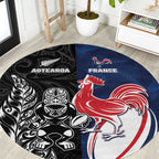 France And New Zealand Rugby Round Carpet Les Bleus Rooster With Maori Tiki - Aussie Hoodie