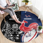 France And New Zealand Rugby Round Carpet Les Bleus Rooster With Maori Tiki - Aussie Hoodie