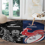 France And New Zealand Rugby Round Carpet Les Bleus Rooster With Maori Tiki - Aussie Hoodie