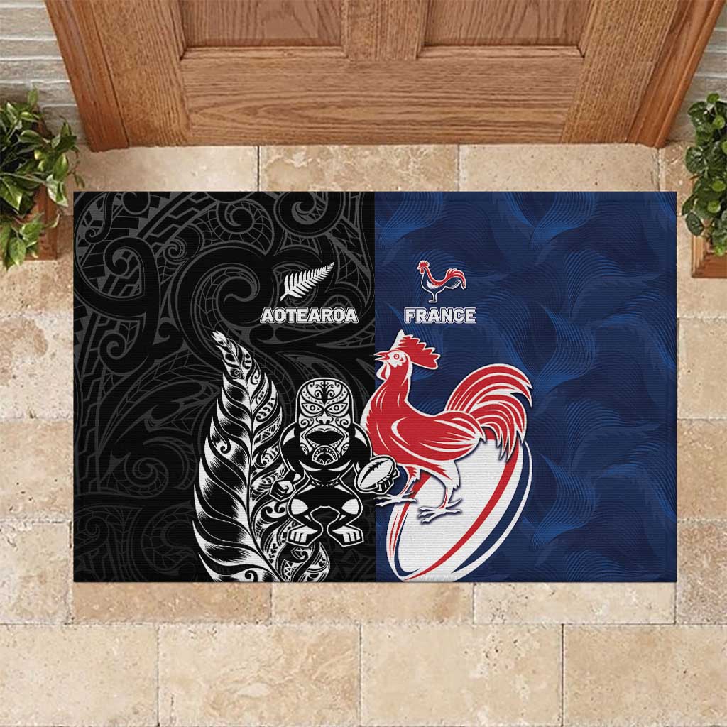 France And New Zealand Rugby Rubber Doormat Les Bleus Rooster With Maori Tiki - Aussie Hoodie
