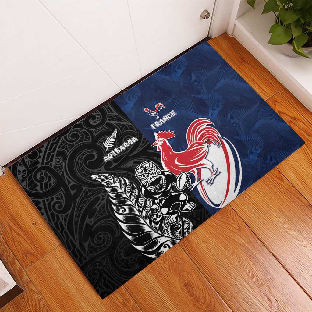 France And New Zealand Rugby Rubber Doormat Les Bleus Rooster With Maori Tiki - Aussie Hoodie