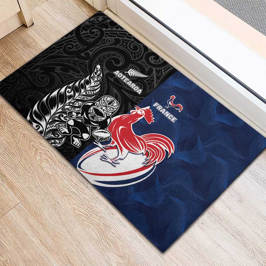 France And New Zealand Rugby Rubber Doormat Les Bleus Rooster With Maori Tiki - Aussie Hoodie