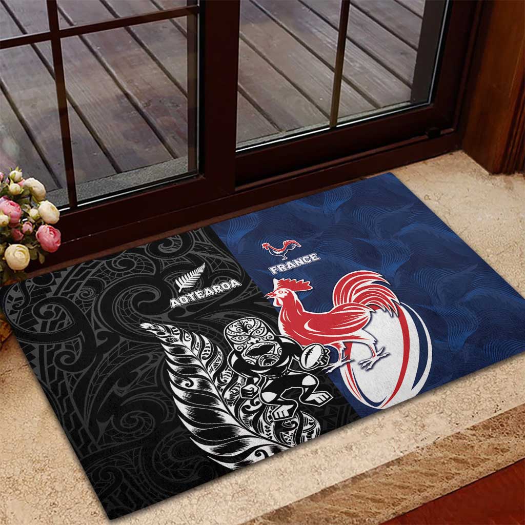 France And New Zealand Rugby Rubber Doormat Les Bleus Rooster With Maori Tiki - Aussie Hoodie