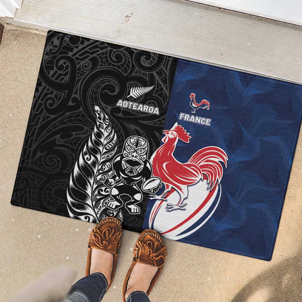 France And New Zealand Rugby Rubber Doormat Les Bleus Rooster With Maori Tiki - Aussie Hoodie