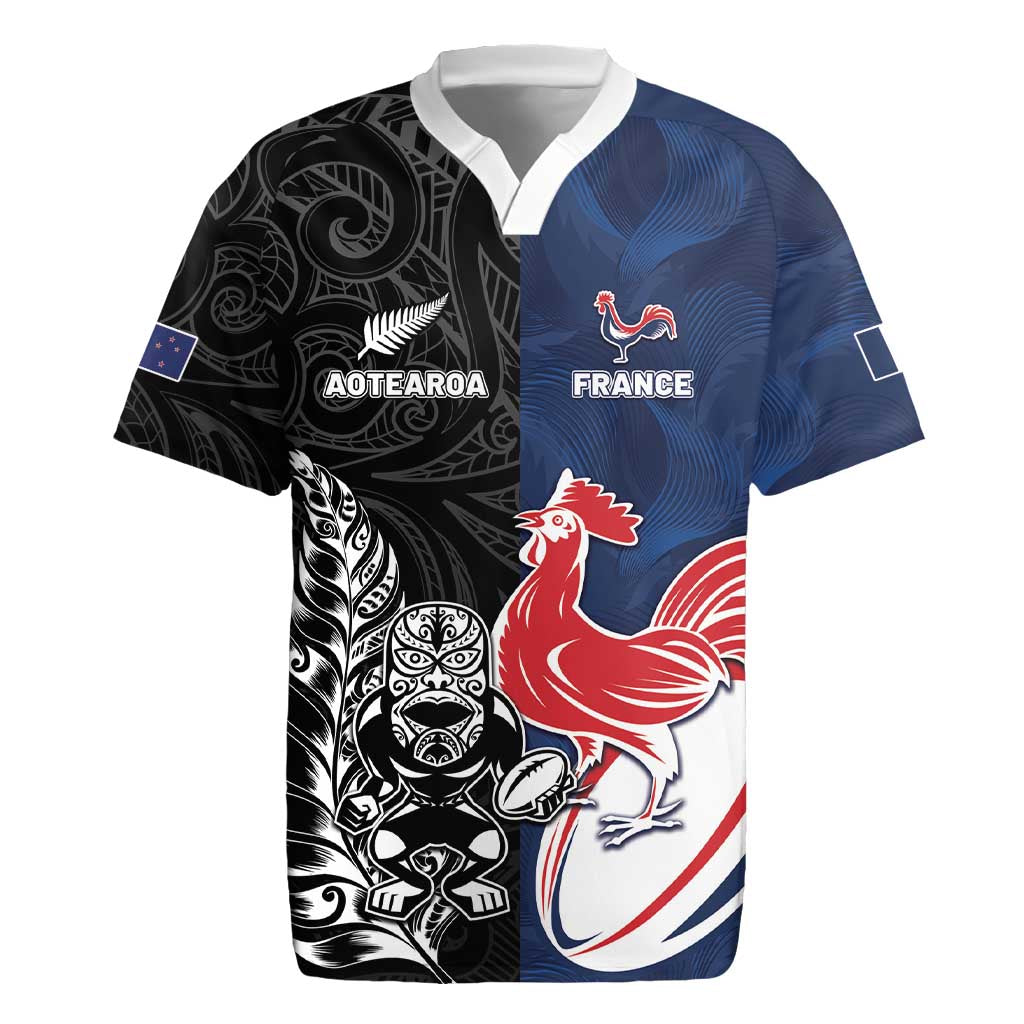 France And New Zealand Rugby Custom Rugby Jersey Les Bleus Rooster With Maori Tiki - Aussie Hoodie