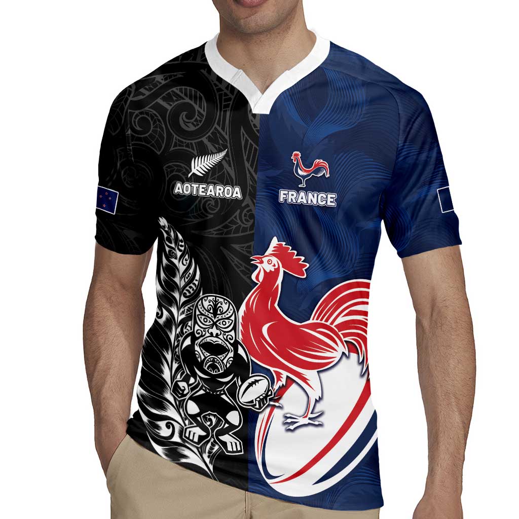 France And New Zealand Rugby Custom Rugby Jersey Les Bleus Rooster With Maori Tiki - Aussie Hoodie