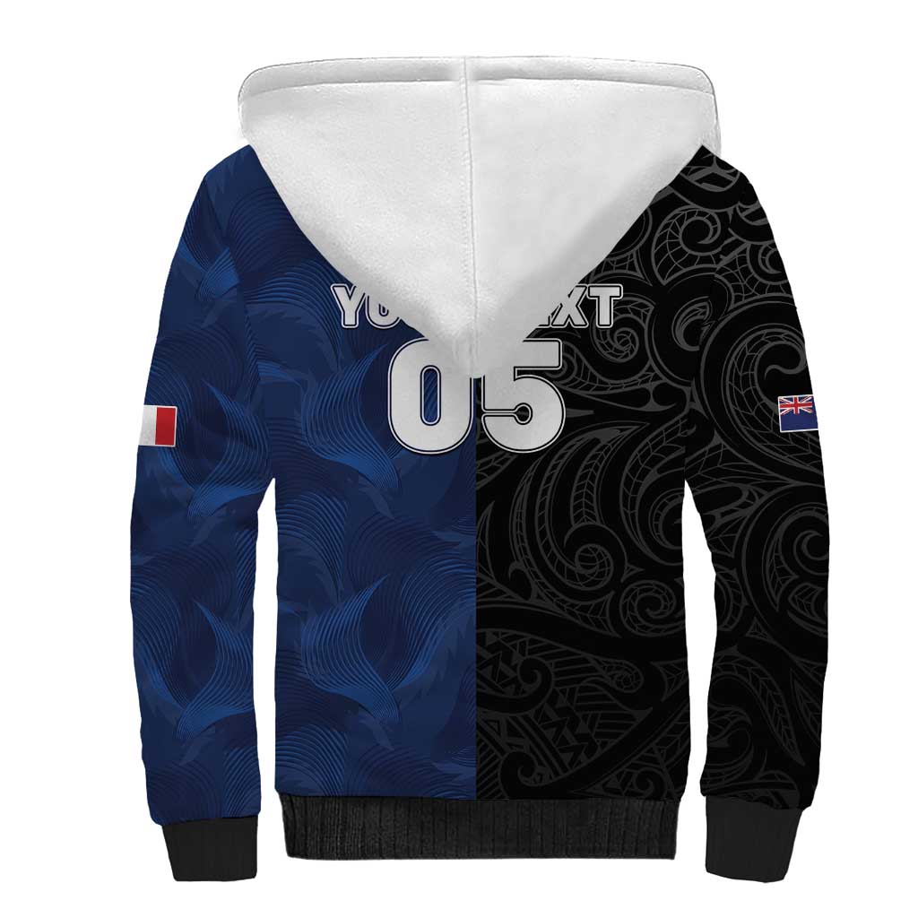 France And New Zealand Rugby Custom Sherpa Hoodie Les Bleus Rooster With Maori Tiki - Aussie Hoodie