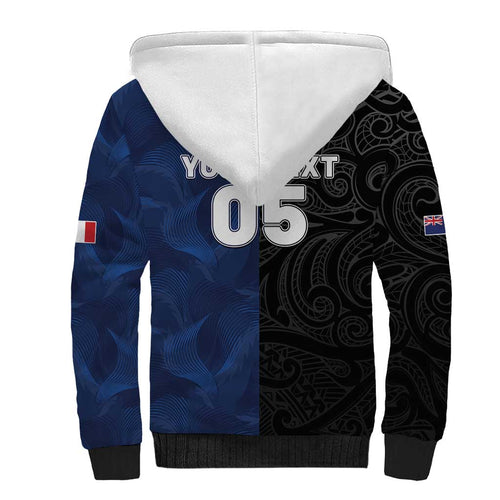 France And New Zealand Rugby Custom Sherpa Hoodie Les Bleus Rooster With Maori Tiki - Aussie Hoodie