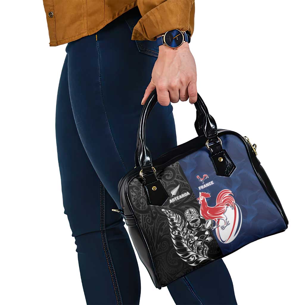 France And New Zealand Rugby Shoulder Handbag Les Bleus Rooster With Maori Tiki - Aussie Hoodie