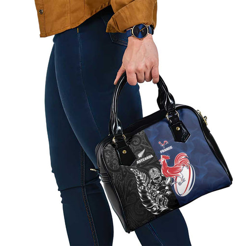 France And New Zealand Rugby Shoulder Handbag Les Bleus Rooster With Maori Tiki - Aussie Hoodie