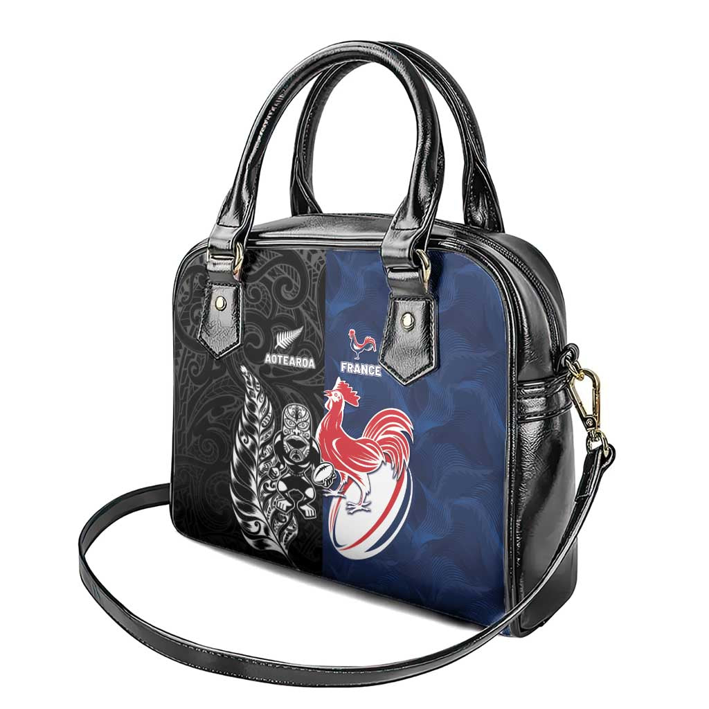 France And New Zealand Rugby Shoulder Handbag Les Bleus Rooster With Maori Tiki - Aussie Hoodie