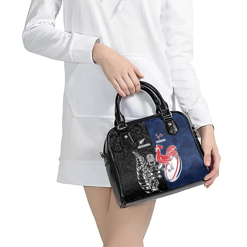 France And New Zealand Rugby Shoulder Handbag Les Bleus Rooster With Maori Tiki - Aussie Hoodie