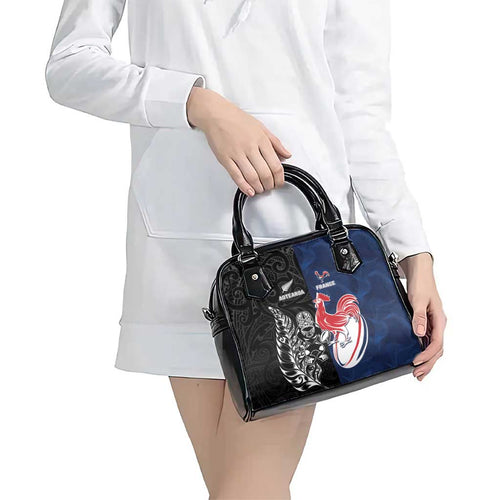 France And New Zealand Rugby Shoulder Handbag Les Bleus Rooster With Maori Tiki - Aussie Hoodie