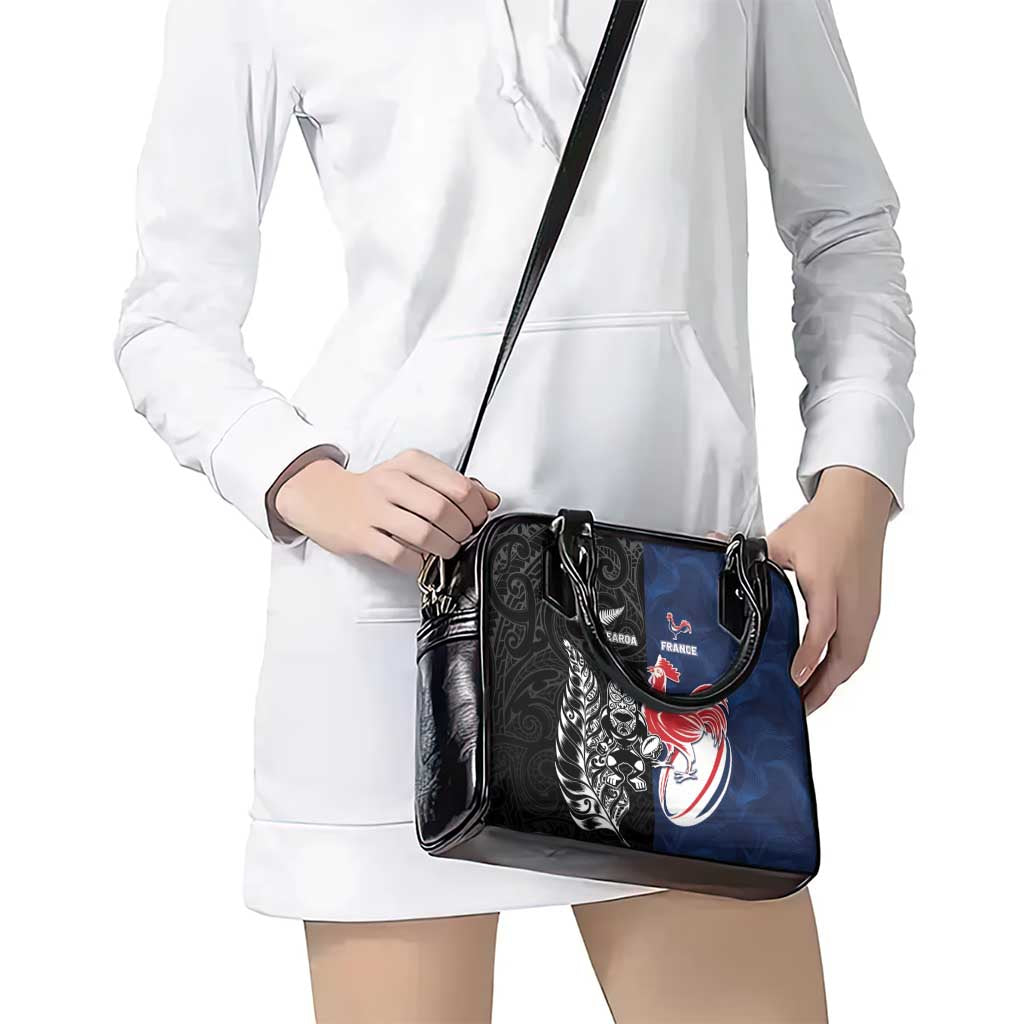 France And New Zealand Rugby Shoulder Handbag Les Bleus Rooster With Maori Tiki - Aussie Hoodie