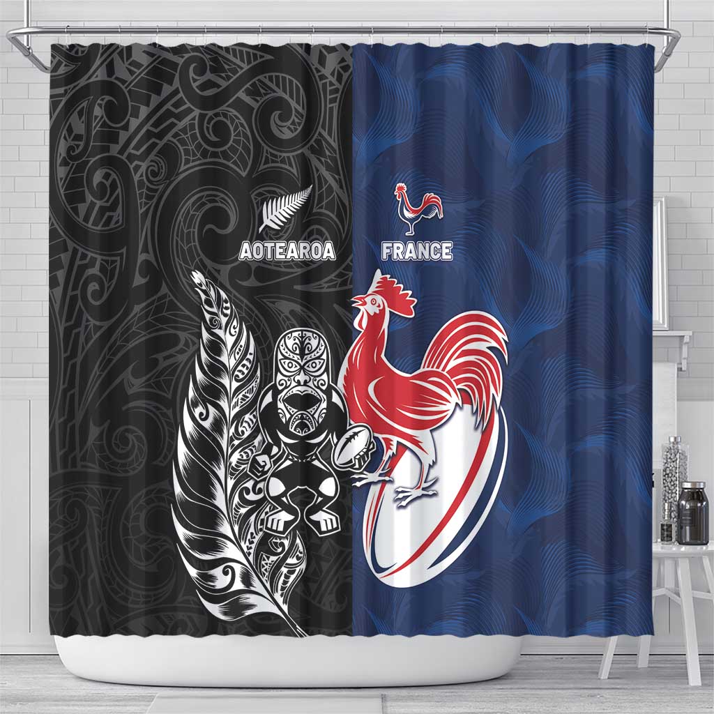 France And New Zealand Rugby Shower Curtain Les Bleus Rooster With Maori Tiki - Aussie Hoodie