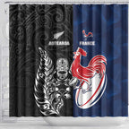 France And New Zealand Rugby Shower Curtain Les Bleus Rooster With Maori Tiki - Aussie Hoodie