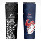 France And New Zealand Rugby Custom Skinny Tumbler Les Bleus Rooster With Maori Tiki - Aussie Hoodie