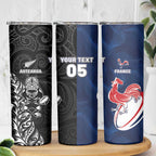 France And New Zealand Rugby Custom Skinny Tumbler Les Bleus Rooster With Maori Tiki - Aussie Hoodie